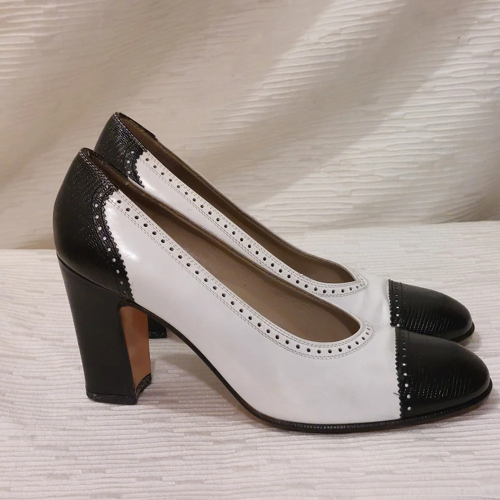 Leather Salvatore Ferragamo Black and White Heels Size 6.5 - Picture 5 of 15